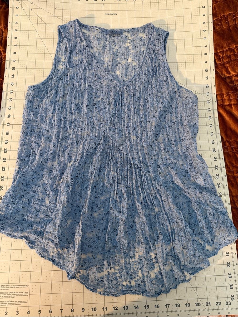cut loose Blue Floral Pleated Sleeveless Tank